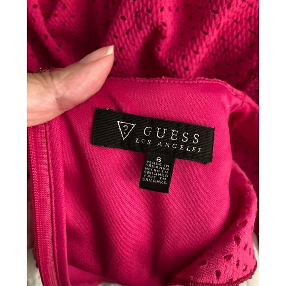 Guess Women's Mini Dress Size 8 Hot Pink Ruffle Accent Bodycon - Picture 2 of 6